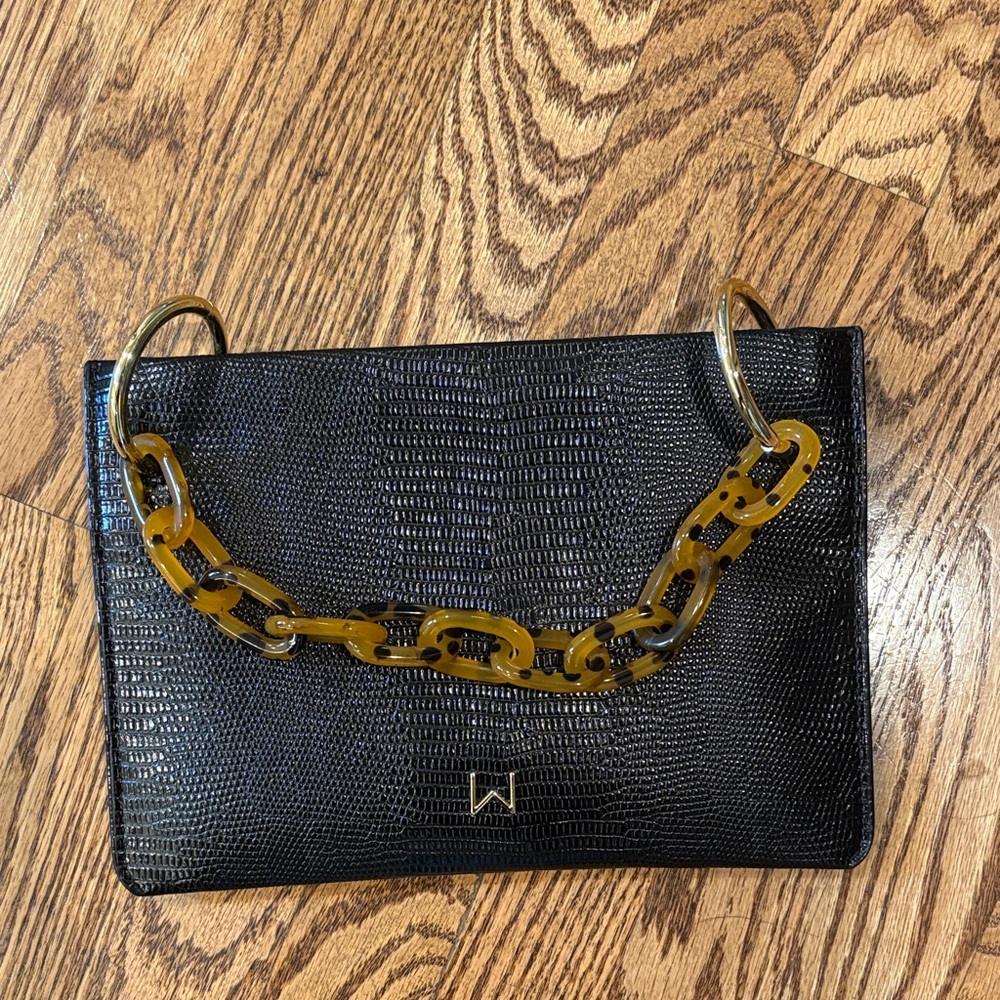 Elegant Black Clutch with Amber Chain